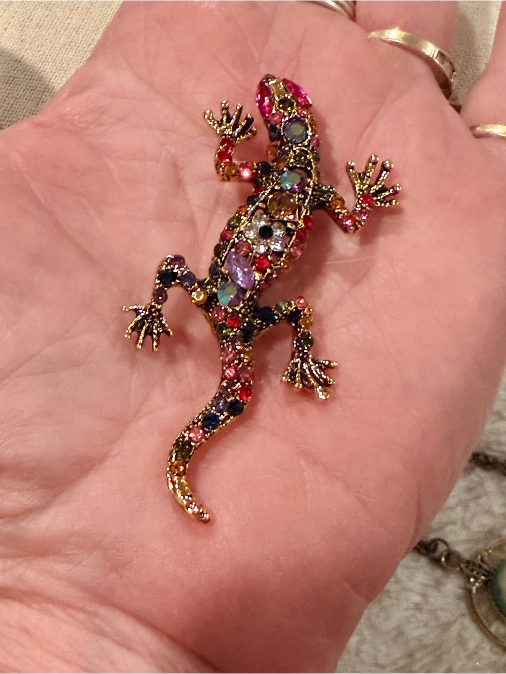 Multicolor Crystal Lizard Brooch Pin